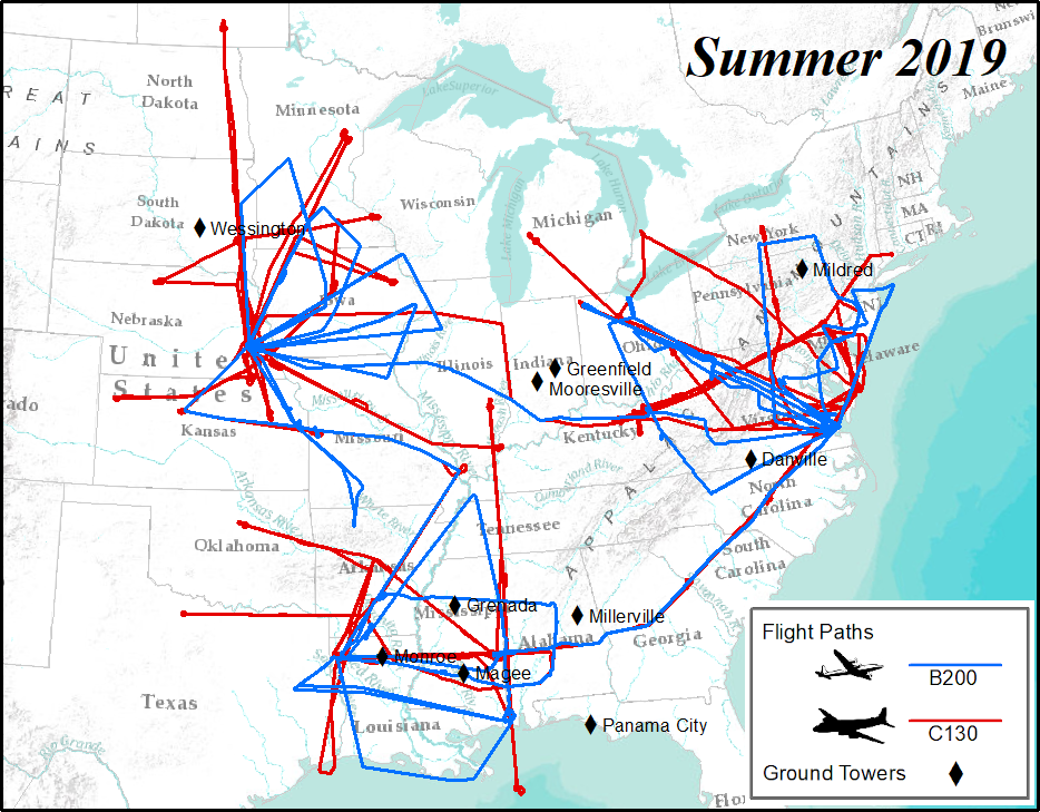 Map of ACT-America 2019 Flight Paths