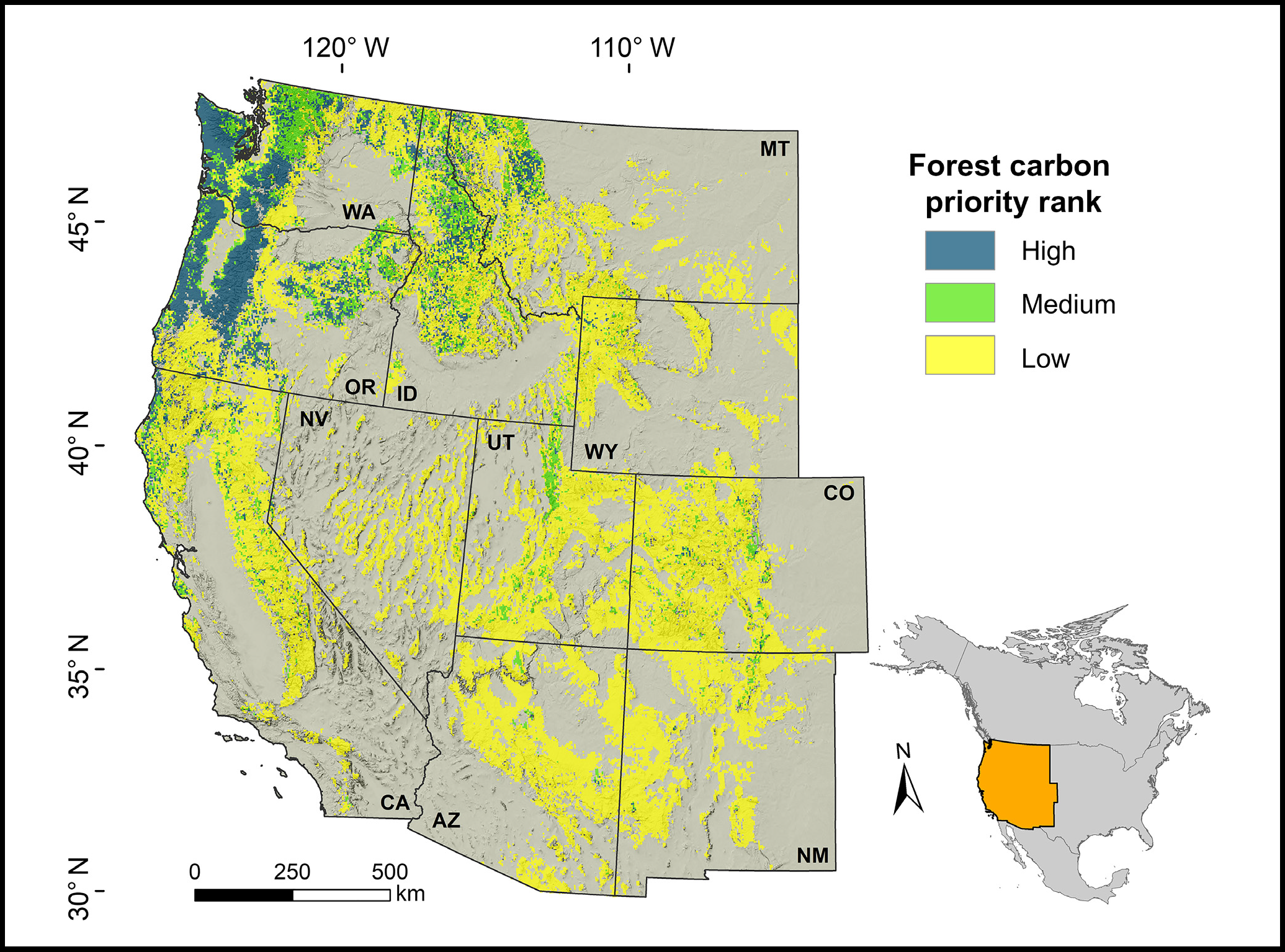 Western conterminous United States classified by priority for preservation.