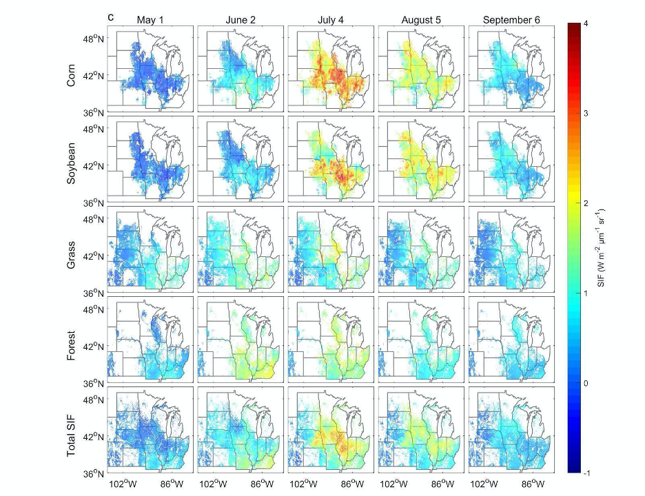 Examples of spatial patterns of reconstructed SIF at 4 km resolution.