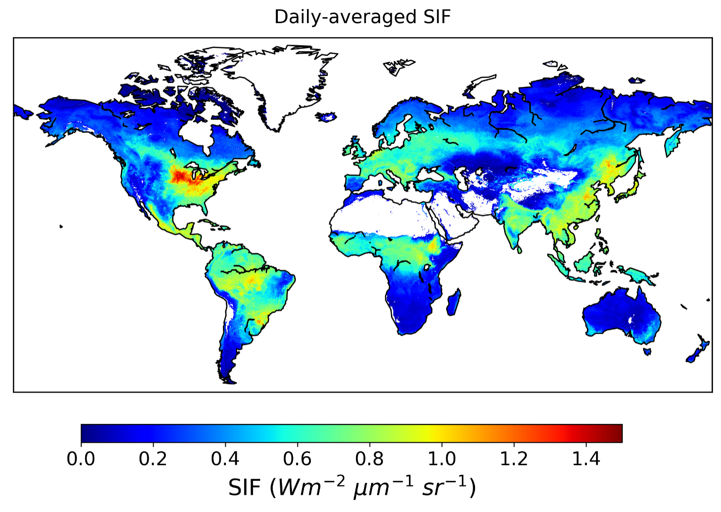 Daily-corrected SIF at 740 nm for August 2015.