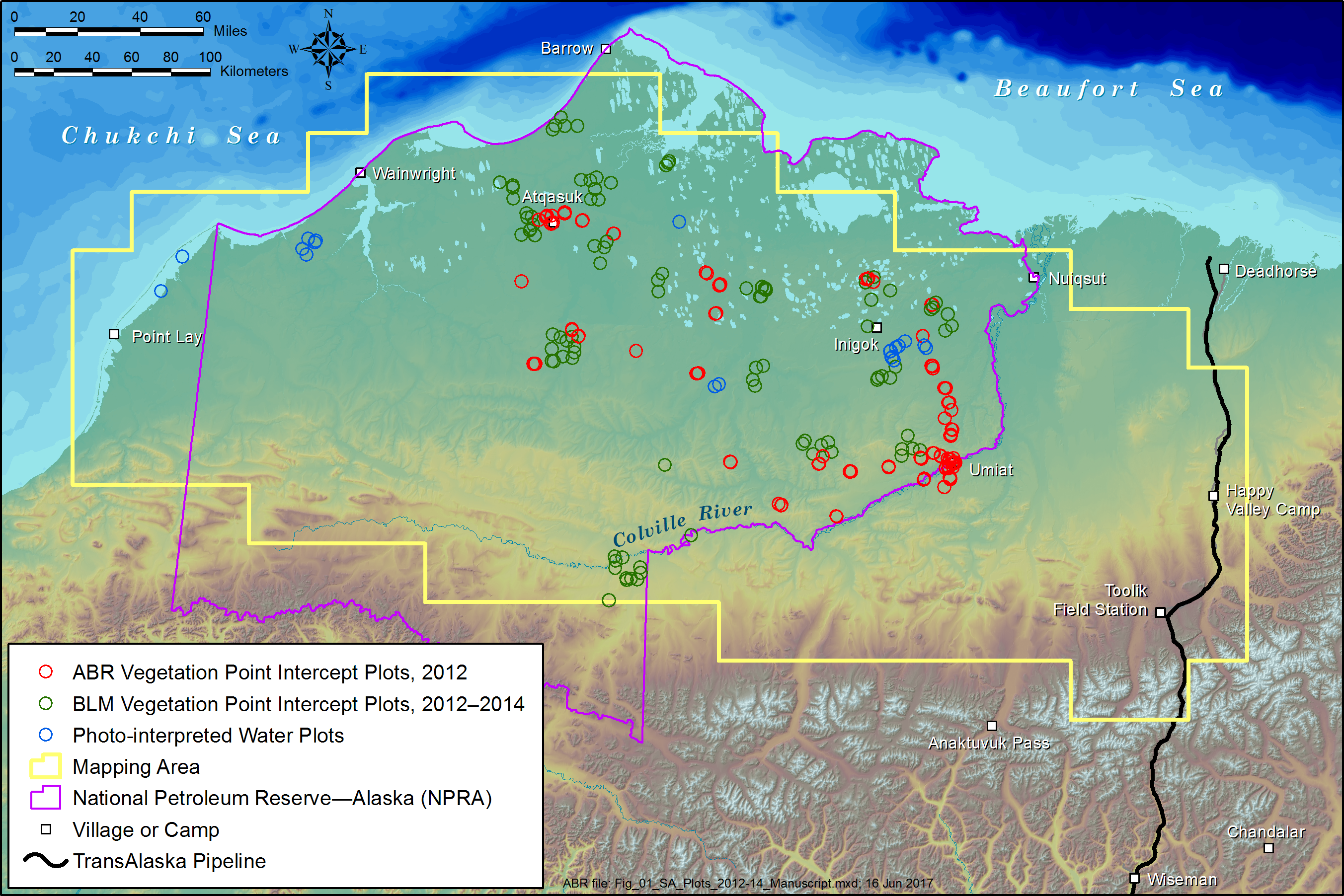 Map of quantitative-cover mapping area showing the distribution of field plots, North Slope, Alaska