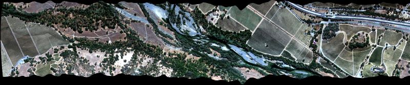 Portion of quick look image for flight ang20200907t214229 on 07 September 2020 over the Russian River in Sonoma County south of Cloverdale, California (approximately 38.7392 lat, -122.9387 lon). Source: ancillary file ang20200907t214229_geo.jpg