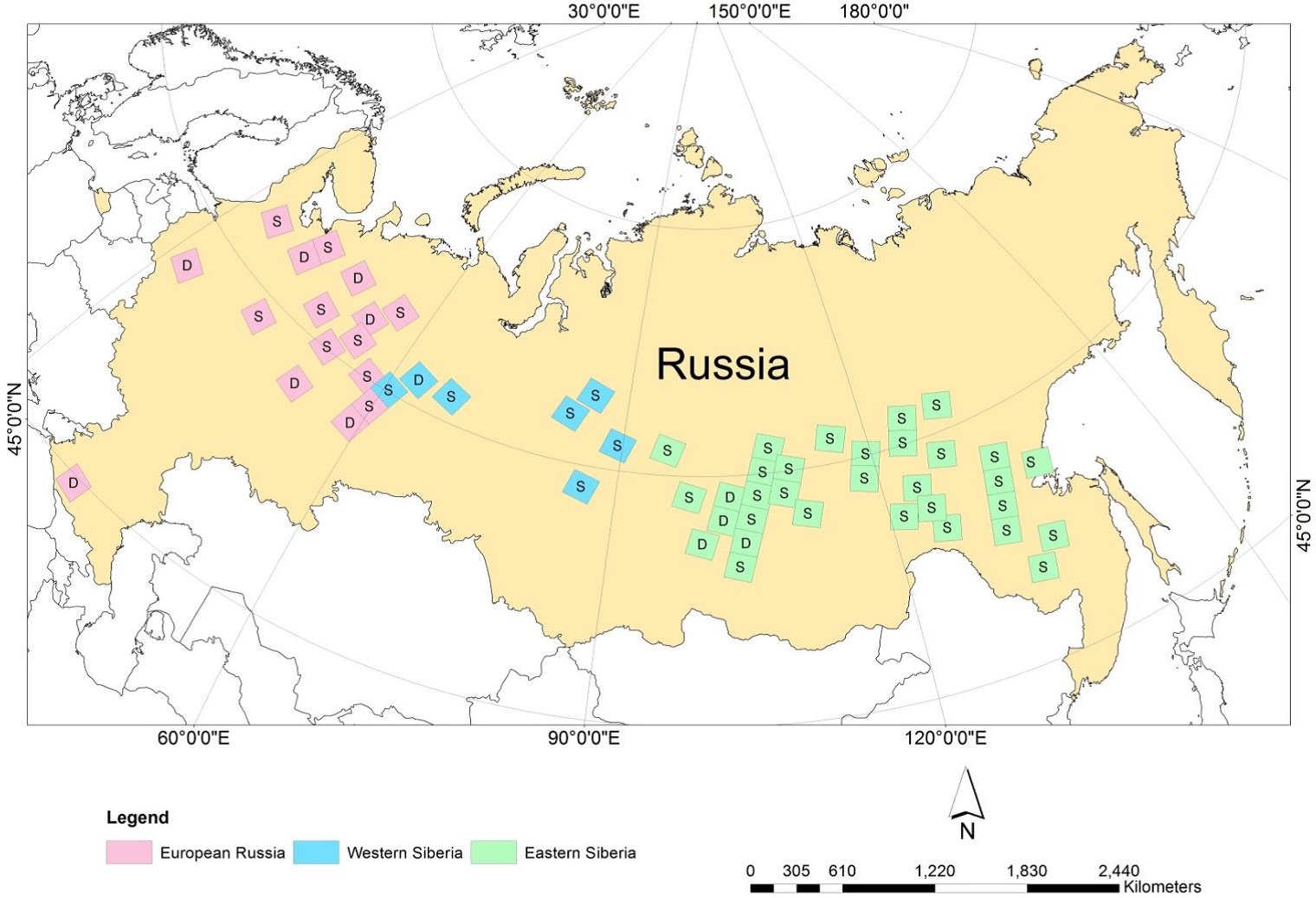 Distribution of the sites for which disturbance maps were generated. 