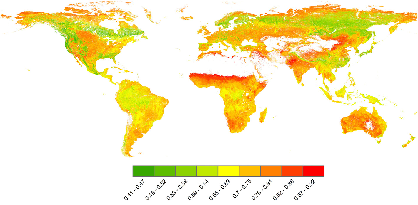 Global map of MODIS-derived clumping index in 2006