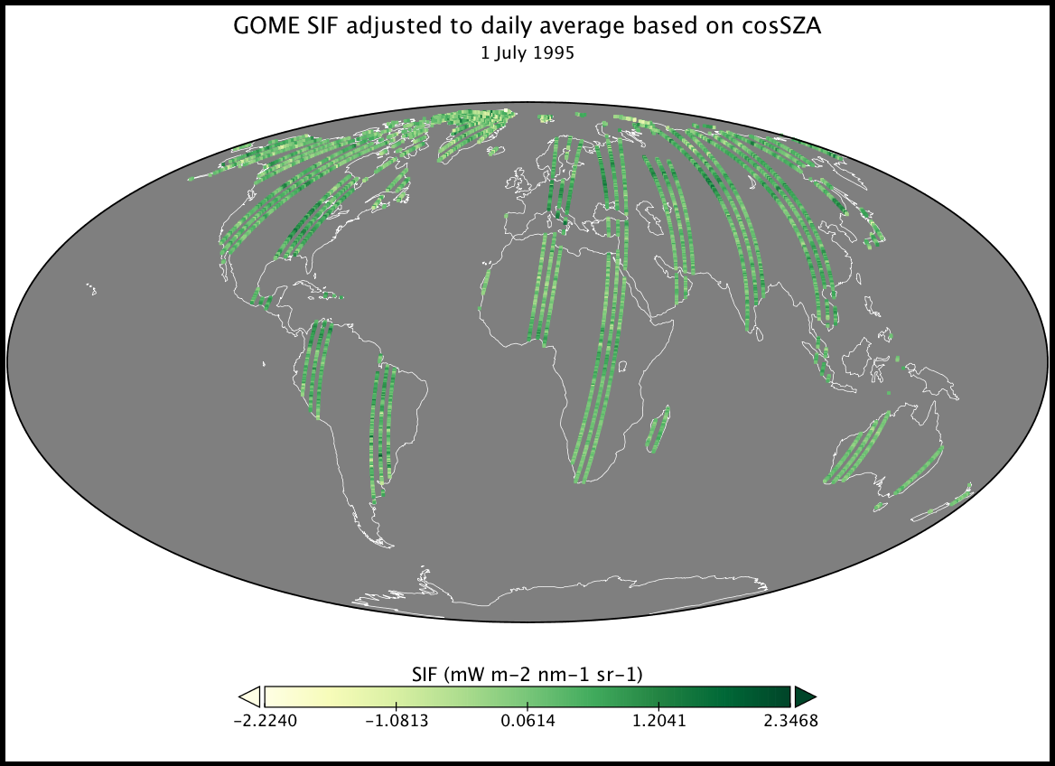 Global map of solar-induced fluorescence.
