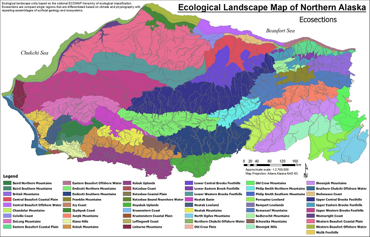 Ecological landscape sections from Landscape Level Ecological Mapping of Northern Alaska (2014 Update). From Jorgenson and Grunblatt, 2013.