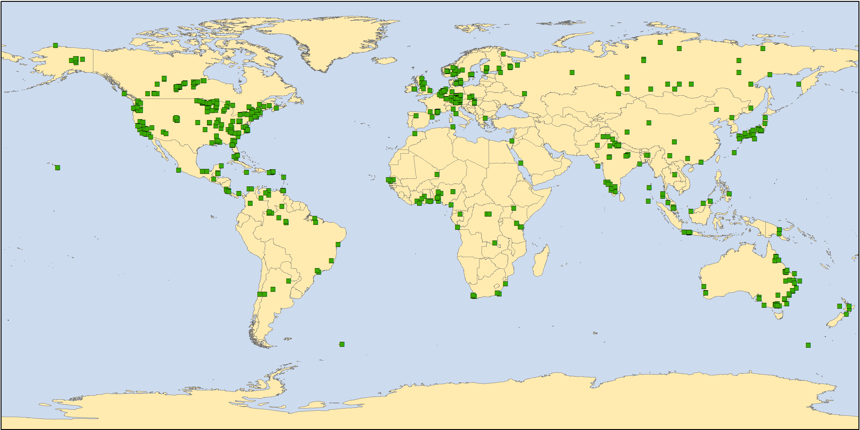 Global distribution of litterfall sites