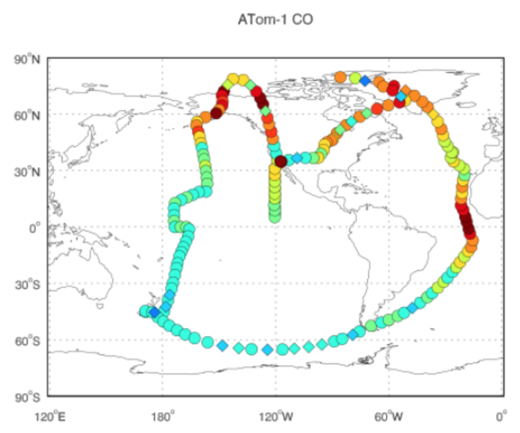 carbon monoxide concentrations from the ATom-1 flight circuit in 2016.