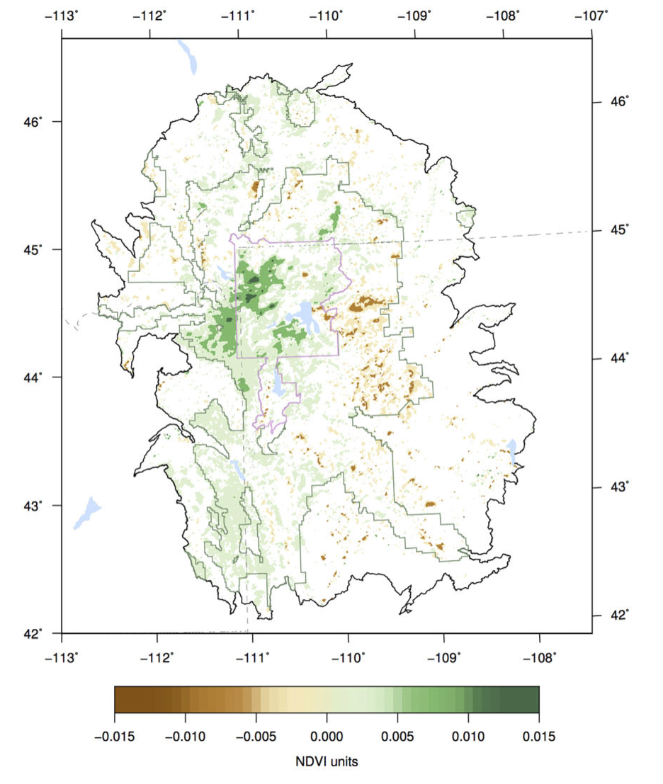 Map of NDVI in Greater Yellowstone Ecosystem