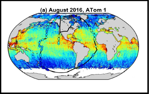 Map of flight tracks for and HCHO column densities Full flight tracks for ATom missions 1