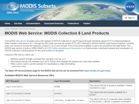 MODIS Web Services