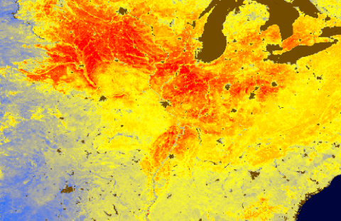 Map of solar-induced chlorophyll fluorescence (SIF) across the United States Solar-induced chlorophyll fluorescence.