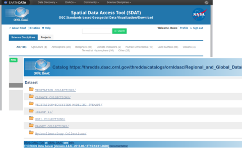 Screenshots of SDAT and THREDDS