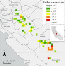 Total methane emissions from dairy farms in the central valley of California, USA, in 2019.