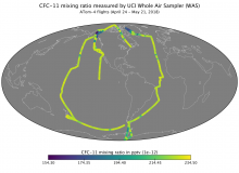 Map showing CFC-11 mixing ratio