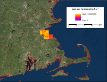Data from the WRF-STILT model representing the response of a receptor in Boston, Massachusetts