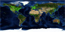 Locations of the 1,100+  field sites with available 7 x 7-km MODIS land product subsets.