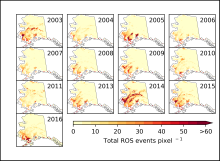Maps of rain-on-snow over time for Alaska Alaska rain-on-snow frequency and distribution
