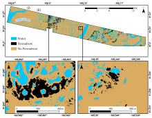 Map of permafrost presence across the Y-K Delta of Alaska. Map of permafrost presence and locations of elevation extremes.