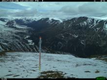A remote camera image of a snow depth measurement Snow depth measurement