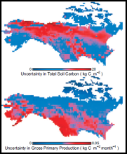 Maps of carbon stock uncertainty. Uncertainty of carbon stock across the ABoVE domain.