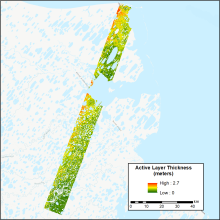 Map of active layer thickness in Alaska. Active layer thickness.