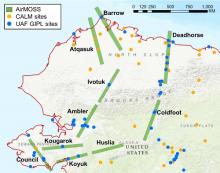 Map showing AirMOSS radar swaths at 10 locations in Northern Alaska. AirMOSS Radar Swaths