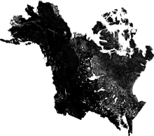 Land surface fractional open water for the extended ABoVE domain for Julian days 171-180 of 2002 depicted with a black to white gradient. Land surface fractional open water for the extended ABoVE domain for Julian days 171-180 of 2002 depicted with a black to white gradient.
