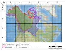ABoVE spatial data products - the Study Domain with Core and Extended study regions displayed and the Standard Reference Grid showing the nested tiling scheme. ABoVE spatial data products - the Study Domain with Core and Extended study regions displayed and the Standard Reference Grid showing the nested tiling scheme.
