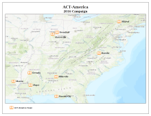 Locations of ACT-America towers A map showing locations of ACT-America towers