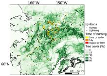 Boreal forest fire locations in Interior Alaska in 2015 Ignition locations and burned areas in Alaska, 2015