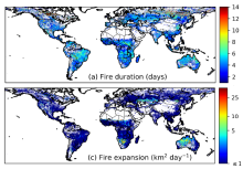 Map of fire duration and expansion Average fire duration and daily fire expansion