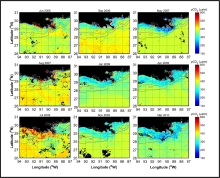 Figure of monthly satellite-derived pCO2. pCO2 for the northern Gulf of Mexico.
