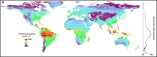 Annual soil respiration. Global map of annual soil respiration.
