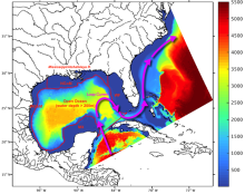 Domain of the South Atlantic Bight and Gulf of Mexico (SABGOM) model SABGOM model domain with water depth