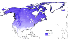 Mean Snowmelt Day of Year Map of snowmelt date.