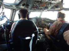 View of aircraft cockpit. The DC-8 cockpit.
