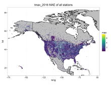 Daymet station-level cross-validation statistics for year 2016