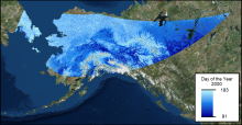Last day of spring snow coverage for AK and Yukon Territory Date of last spring snow cover in 2000