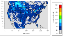 Map of soil nitrous oxide emission across the United States. Soil nitrous oxide emissions.