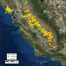 Methane Emitting Facilities and Infrastructure Map of California's methane emissions.