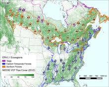 75 selected Landsat sidelap regions within the three United States Environmental Protection Agency Level I ecoregions Map of the 75 selected Landsat sidelap regions