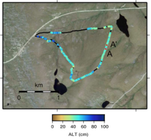Active layer thickness derived from GPR data for the Basin Turnout route Active layer thickness derived from GPR data for the Basin Turnout route