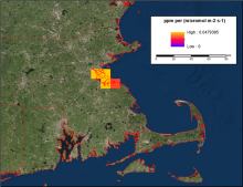 Data from the WRF-STILT model representing the response of a receptor in Boston, Massachusetts Data from the WRF-STILT model representing the response of a receptor in Boston, Massachusetts