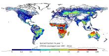Annual burned area, averaged over 1997-2014 Annual burned area