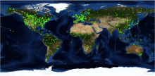 Locations of the 1,100+  field sites with available 7 x 7-km MODIS land product subsets.