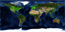 Locations of the 1,100+ field sites with available 7 x 7-km MODIS land product subsets. Locations of the 1,100+ field sites with available 7 x 7-km MODIS land product subsets.